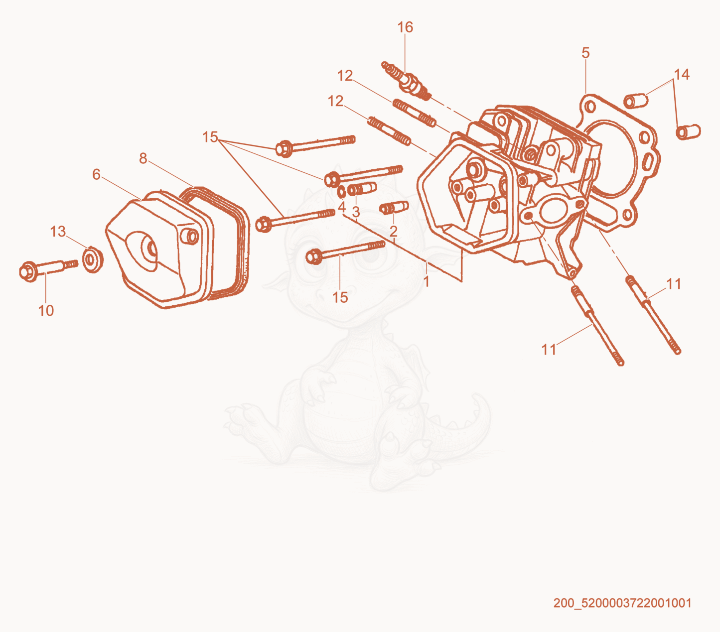 Exploded parts diagram of the Cylinder Head of a Wacker Neuson GV5600, with numbered balloons