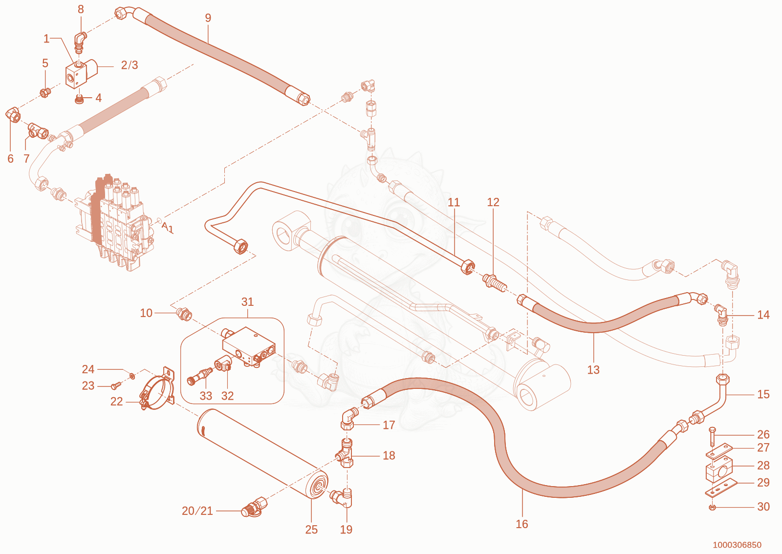 Exploded parts diagram of the Cycle load stabilizer of a Wacker Neuson TH955(416-06), with numbered balloons