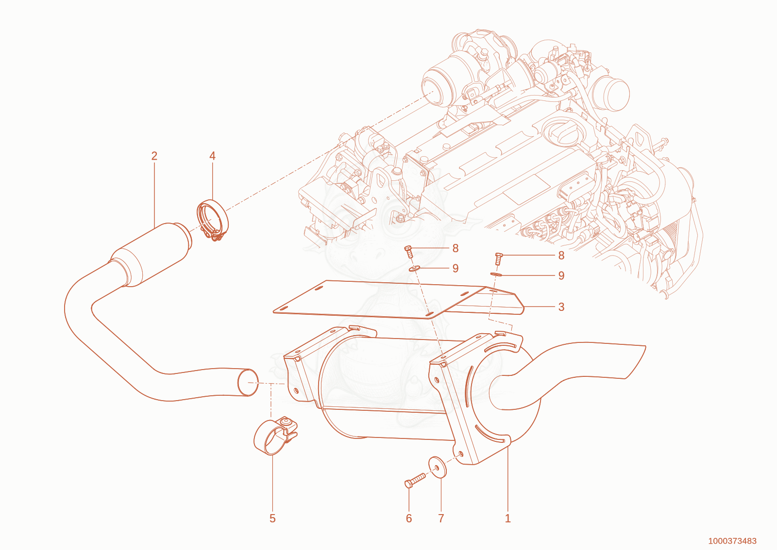 Exploded parts diagram of the exhaust system of a Wacker Neuson TH955(416-36), with numbered balloons