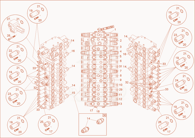 Exploded parts diagram of the CONTROL VALVE 2 (OPTIONAL) of a Wacker Neuson 6503-2, with numbered balloons