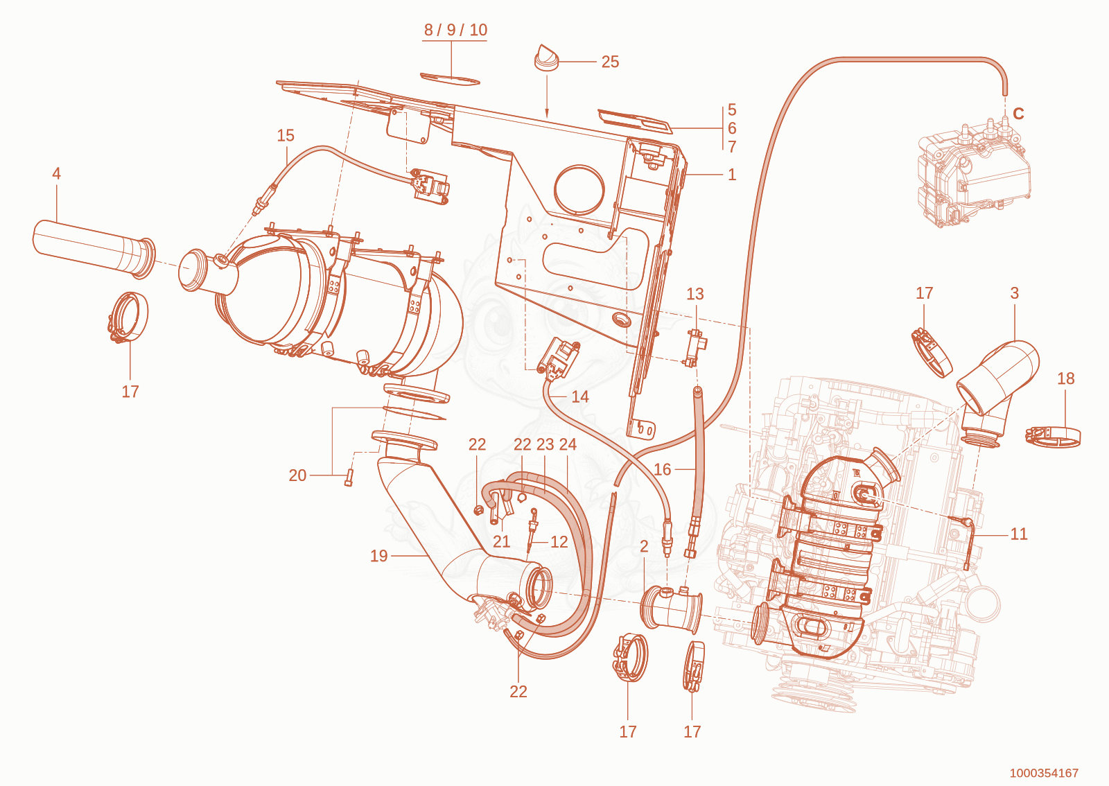 Exploded parts diagram of the exhaust system of a Wacker Neuson TH745(416-32), with numbered balloons