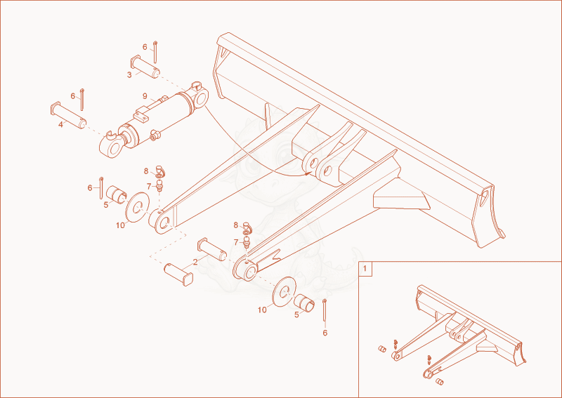 Exploded parts diagram of the dozer blade of a Wacker Neuson ET24, with numbered balloons