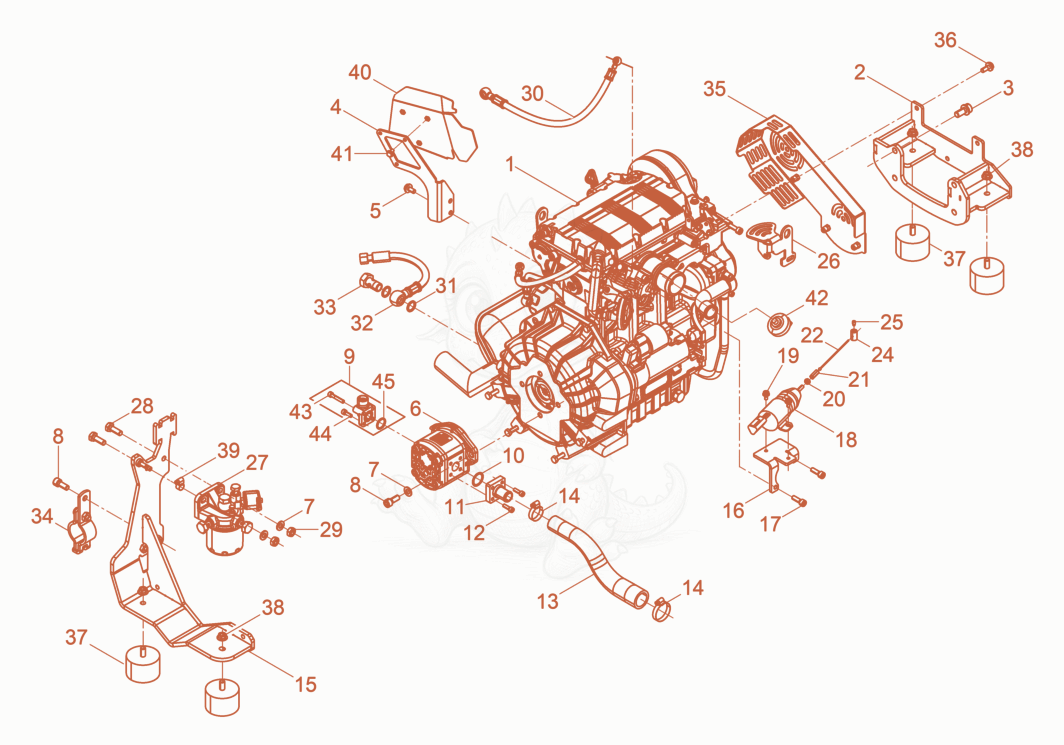 Exploded parts diagram of the Diesel Engine cpl. DPU110 of a Wacker Neuson DPU80/110KMAT, with numbered balloons
