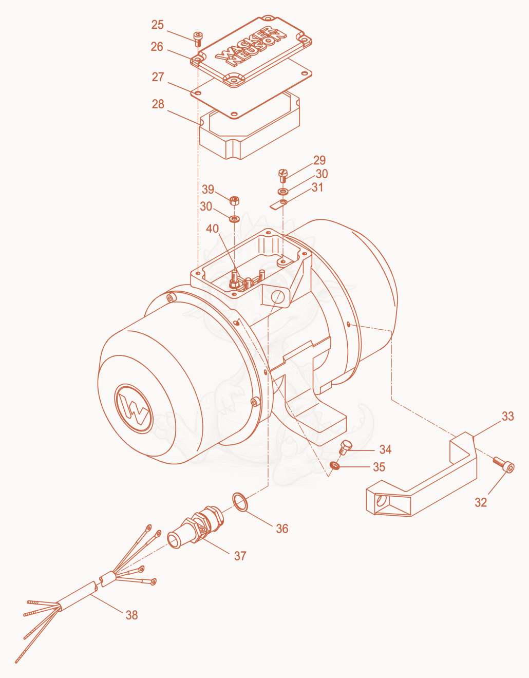 Despiece del External Vibrator cpl. de una máquina Wacker Neuson AR52/3/200, con globos numerados
