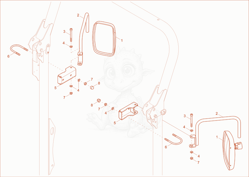 Exploded parts diagram of the MIRROR (OPTION) of a Wacker Neuson DW15E, with numbered balloons