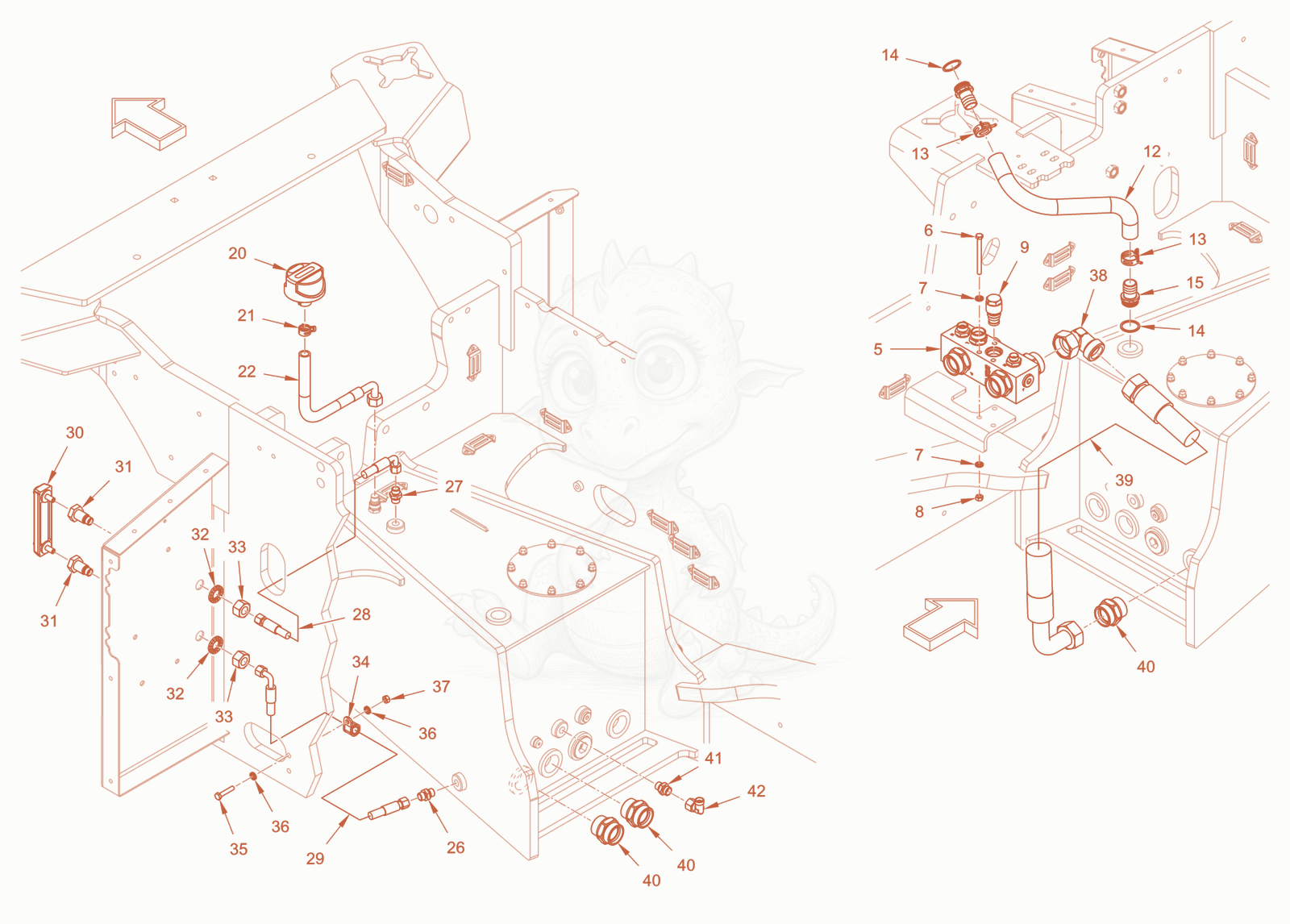 Exploded parts diagram of the hydraulic oil tank of a Wacker Neuson RC110CAB, with numbered balloons