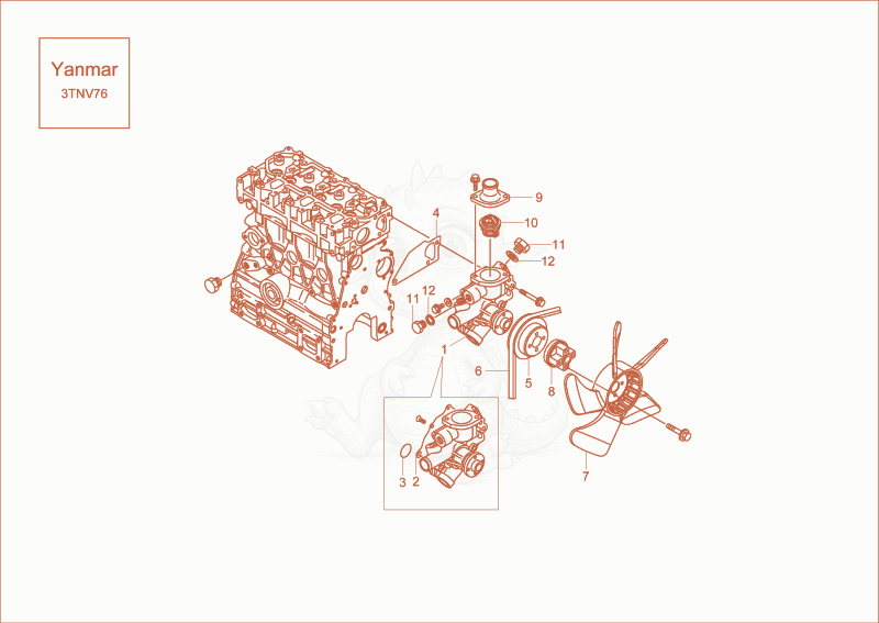 Exploded parts diagram of the COOLING SYSTEM of a Wacker Neuson DW20, with numbered balloons