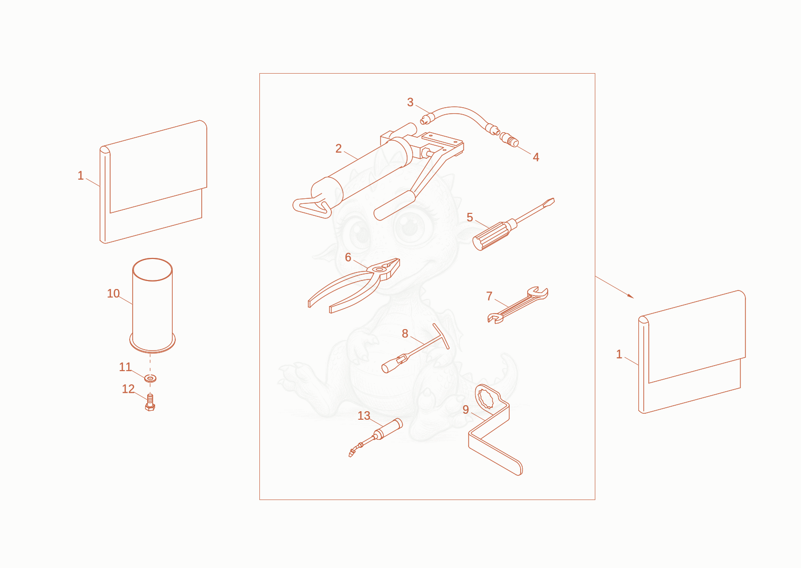 Exploded parts diagram of the TOOLS of a Wacker Neuson DT12P, with numbered balloons