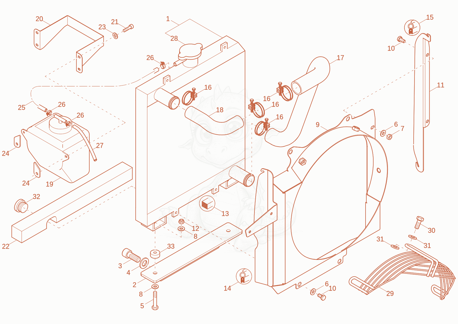 Exploded parts diagram of the COOLER of a Wacker Neuson 803-2, with numbered balloons