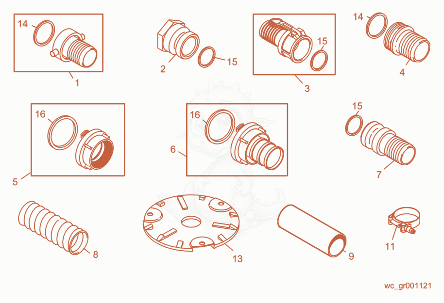 Exploded parts diagram of the Pump Accessories of a Wacker Neuson PS21500, with numbered balloons