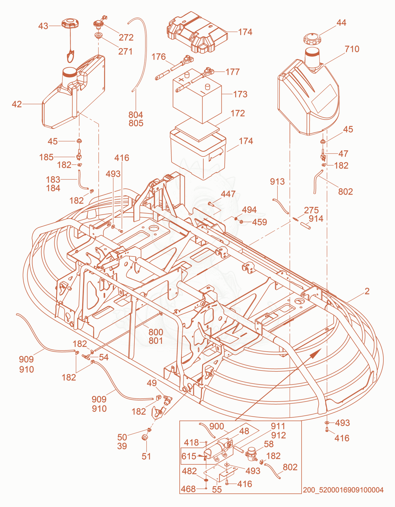 Exploded parts diagram of the Tank cpl. of a Wacker Neuson CRT48-35V-PS, with numbered balloons