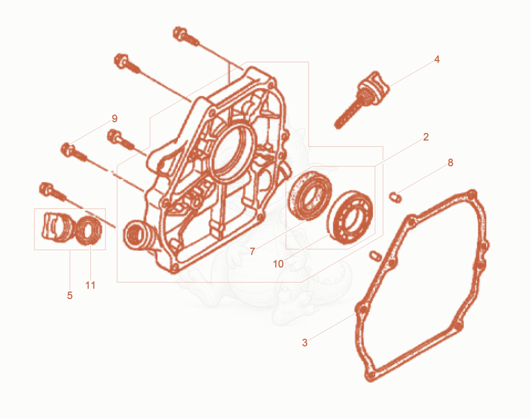 Exploded parts diagram of the Crankcase cover of a Wacker Neuson WP1540AWUS, with numbered balloons