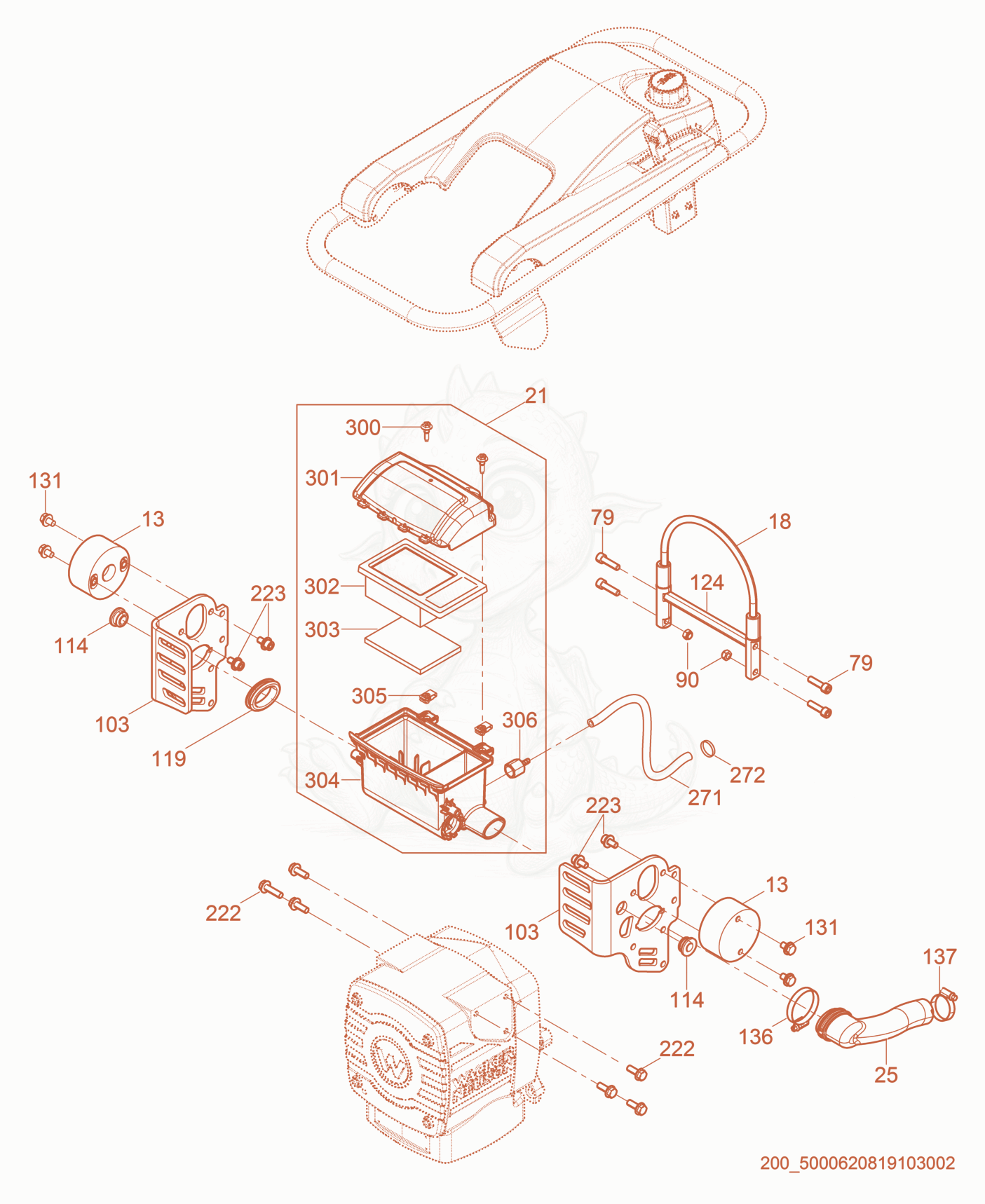 Exploded parts diagram of the Air Cleaner cpl. of a Wacker Neuson BS60-4SEU, with numbered balloons