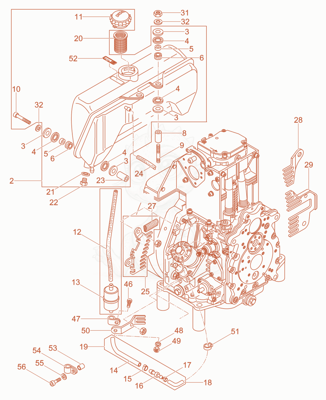 Exploded parts diagram of the Fuel System of a Wacker Neuson DPU6555HS, with numbered balloons