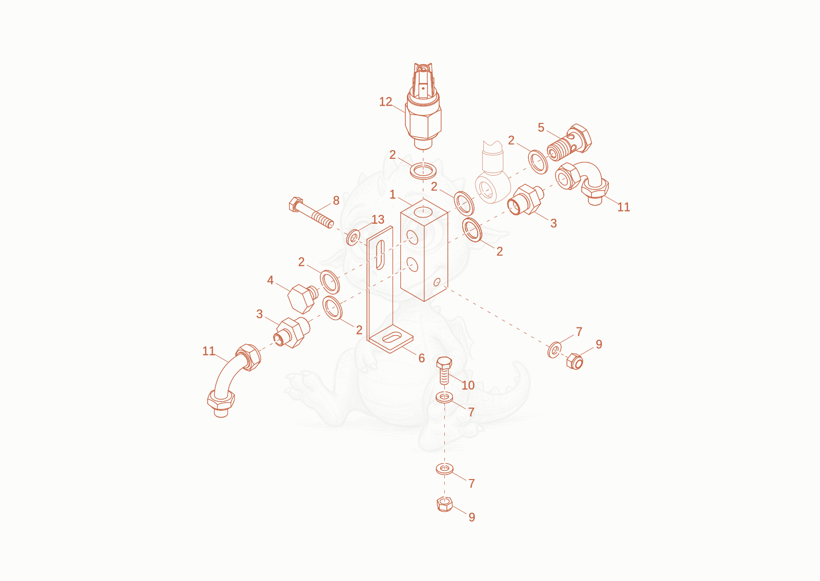 Exploded parts diagram of the collect block of a Wacker Neuson DT12P, with numbered balloons