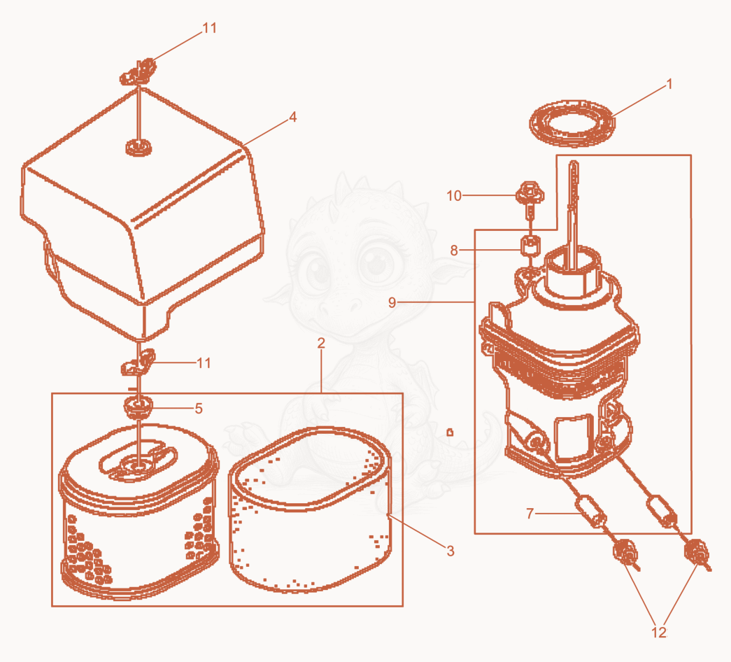 Exploded parts diagram of the Air Cleaner of a Wacker Neuson BPU3545AUS, with numbered balloons