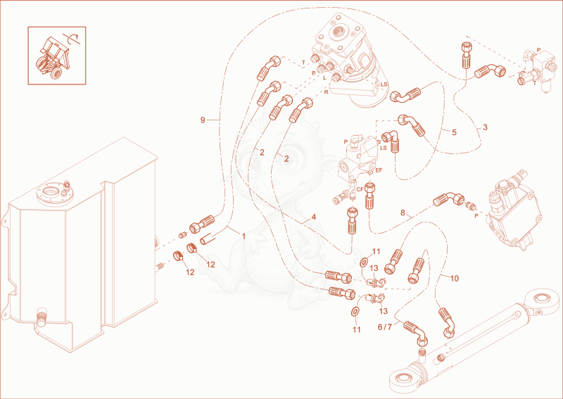 Exploded parts diagram of the INSTALLATION STEERING of a Wacker Neuson DW90, with numbered balloons