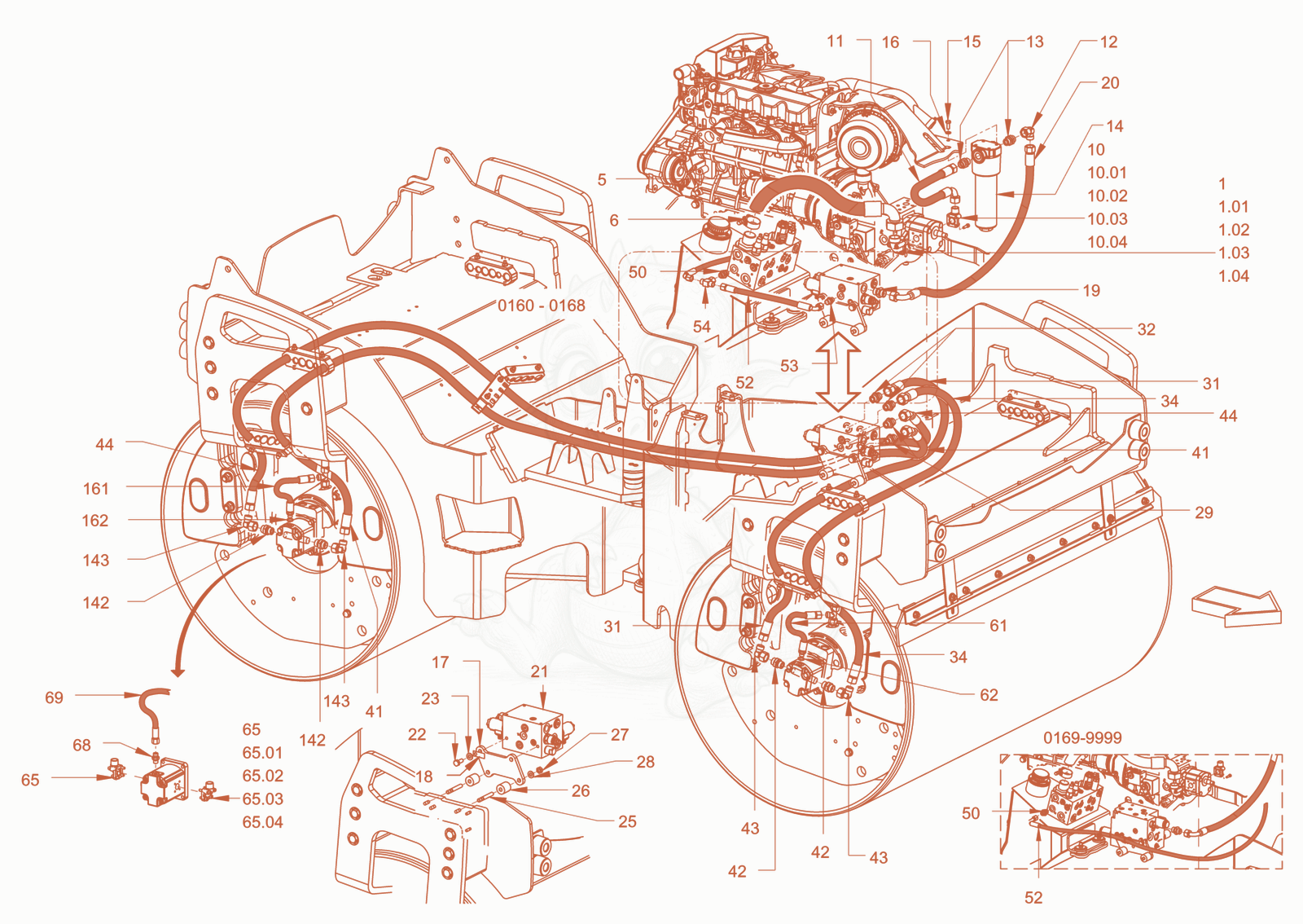 Exploded parts diagram of the vibration drive of a Wacker Neuson RD40-130US, with numbered balloons
