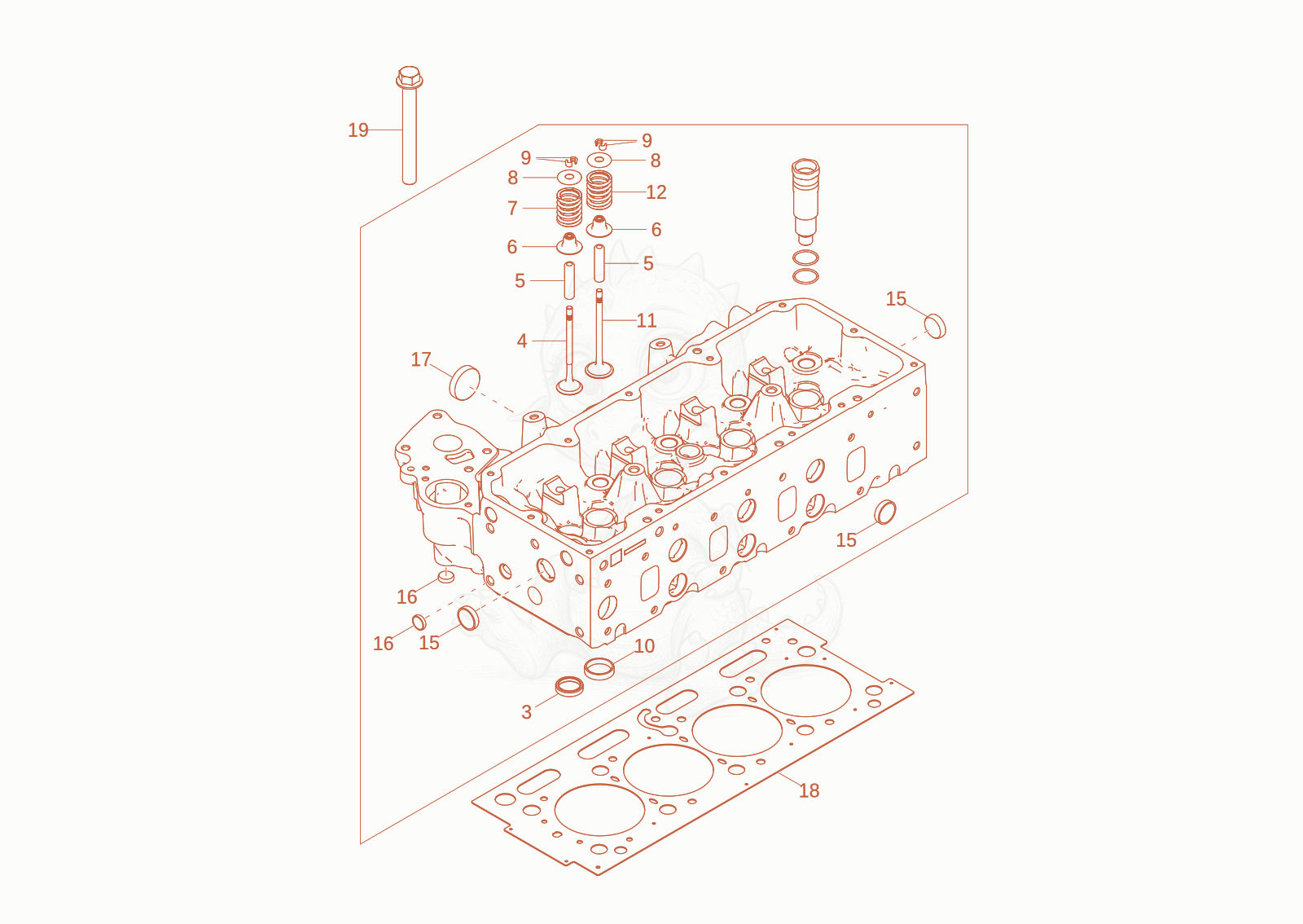 Exploded parts diagram of the CYLINDER HEAD of a Wacker Neuson EW100-2, with numbered balloons