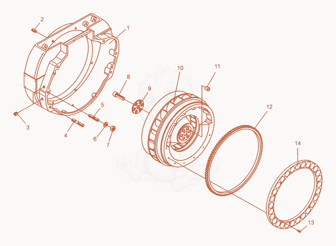 Exploded parts diagram of the Fly Wheel of a Wacker Neuson DPU5045H, with numbered balloons