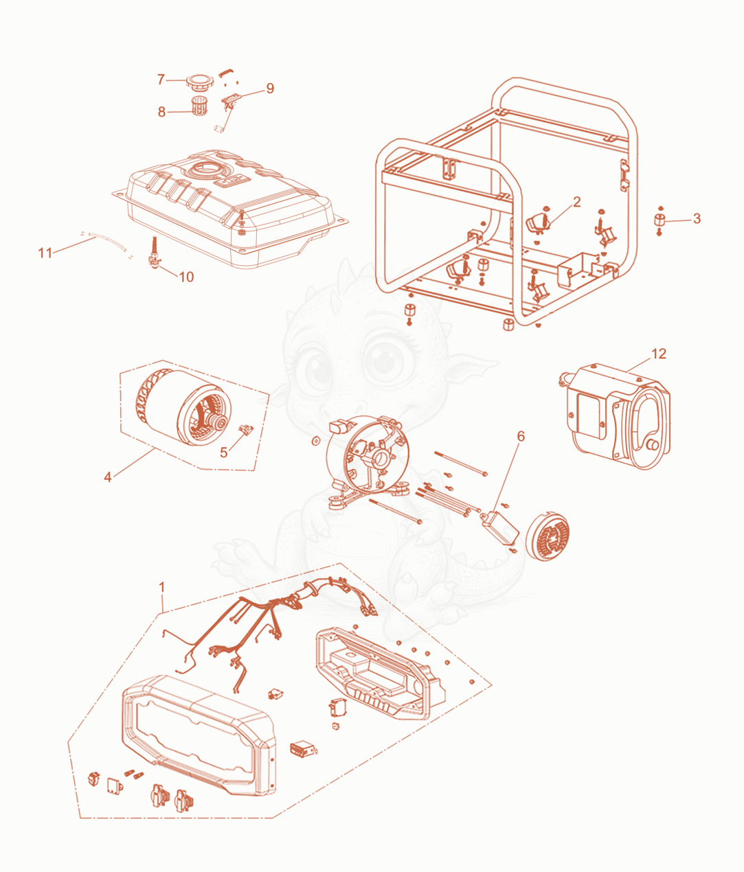 Exploded parts diagram of the Generator of a Wacker Neuson MG3-ME, with numbered balloons