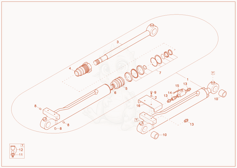Exploded parts diagram of the bucket cylinder of a Wacker Neuson 2902RD, with numbered balloons