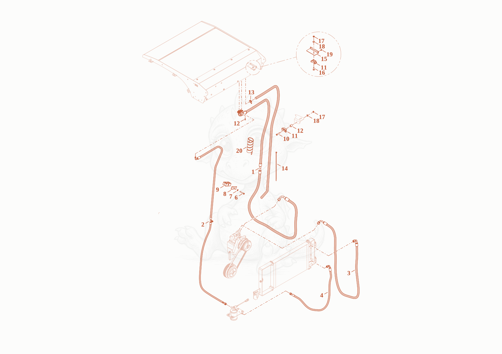 Exploded parts diagram of the Tubing of a Wacker Neuson WL70T4F, with numbered balloons