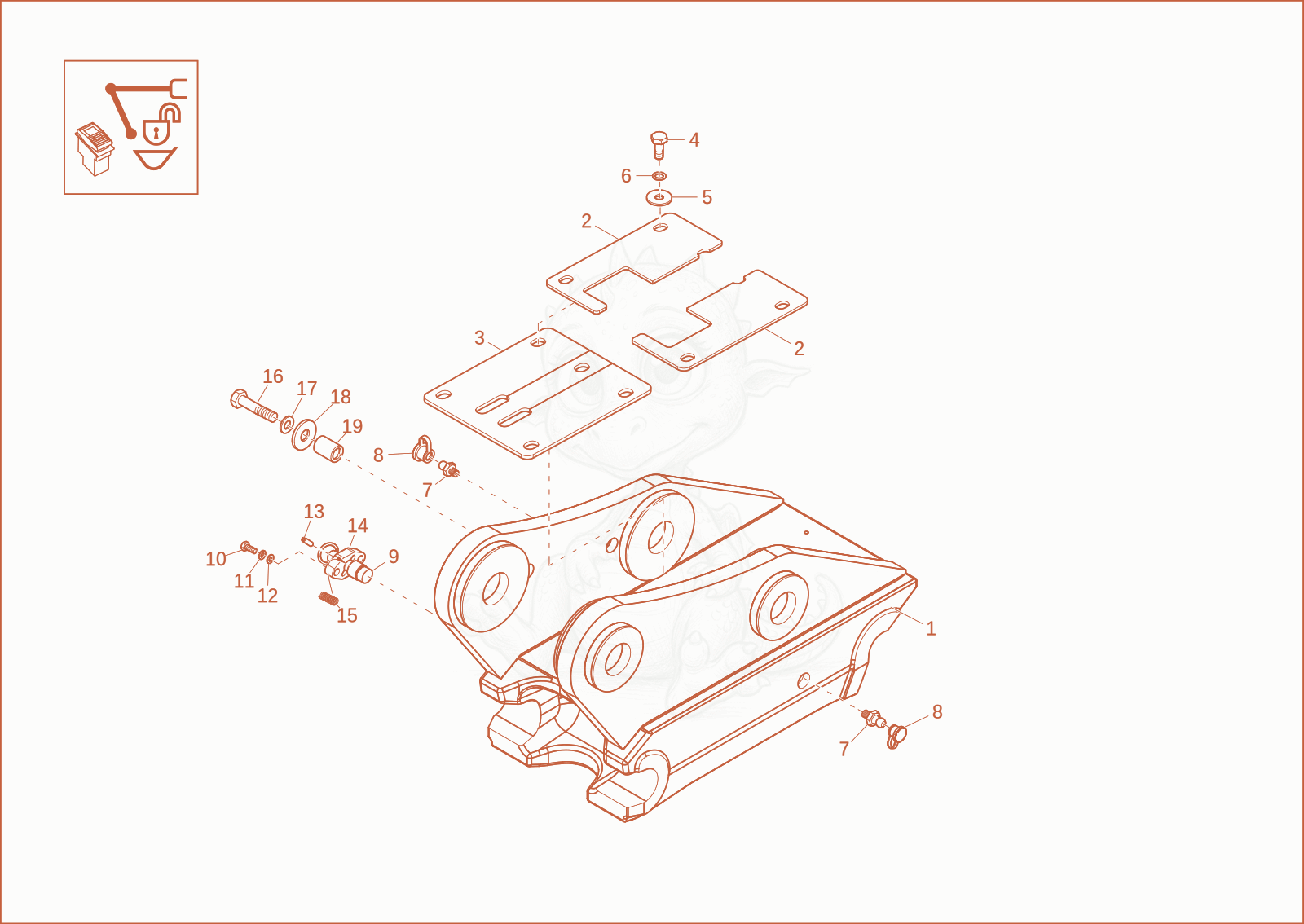 Exploded parts diagram of the Easy Lock (Option) of a Wacker Neuson EZ80, with numbered balloons