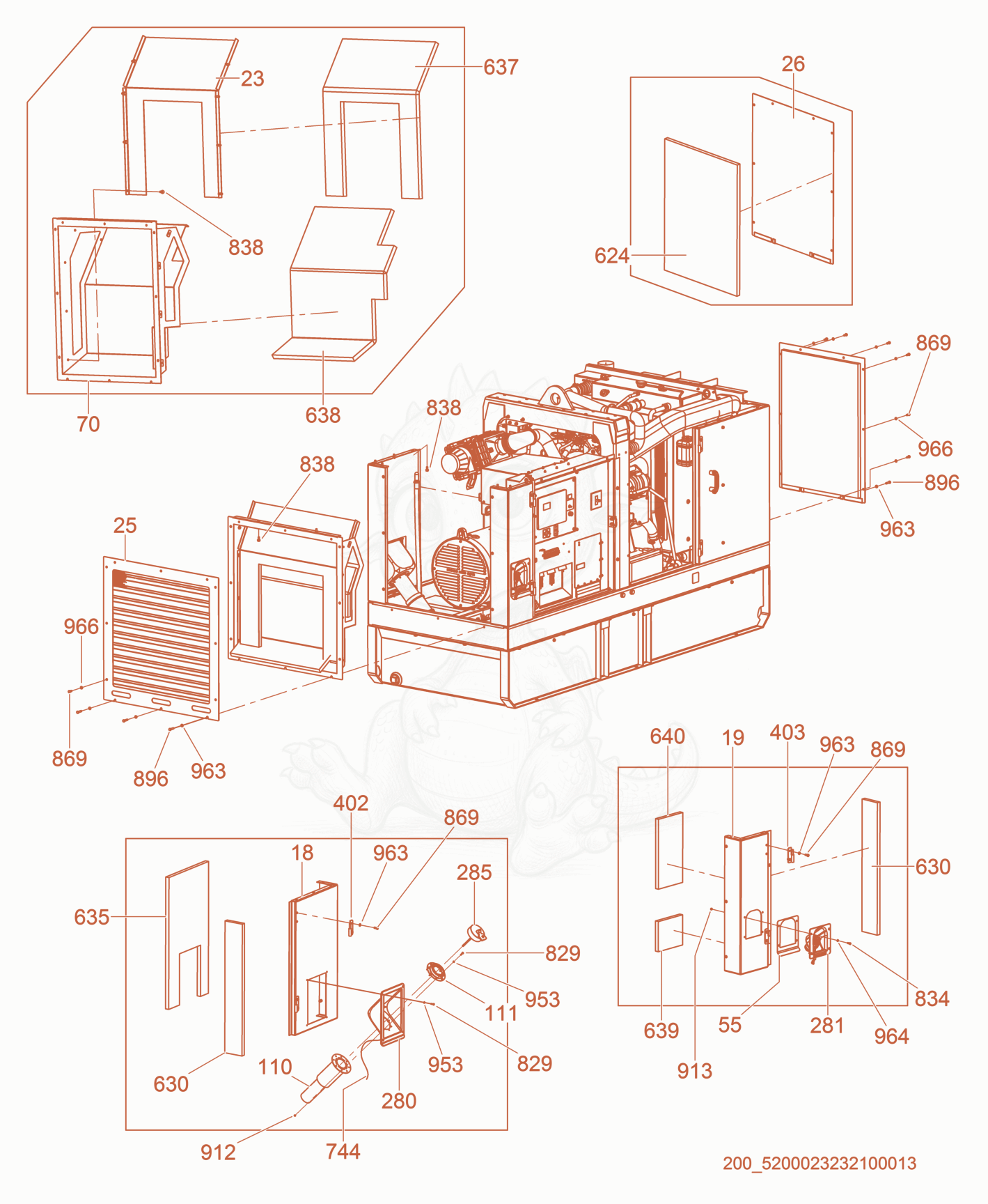 Exploded parts diagram of the Sheet Metal Assembly of a Wacker Neuson G130, with numbered balloons