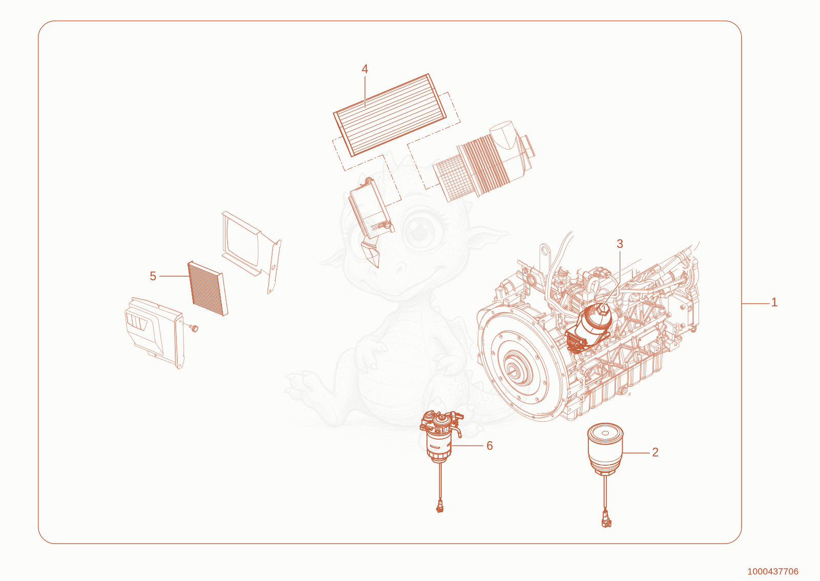 Exploded parts diagram of the maintenance kit of a Wacker Neuson TH627(418-22), with numbered balloons