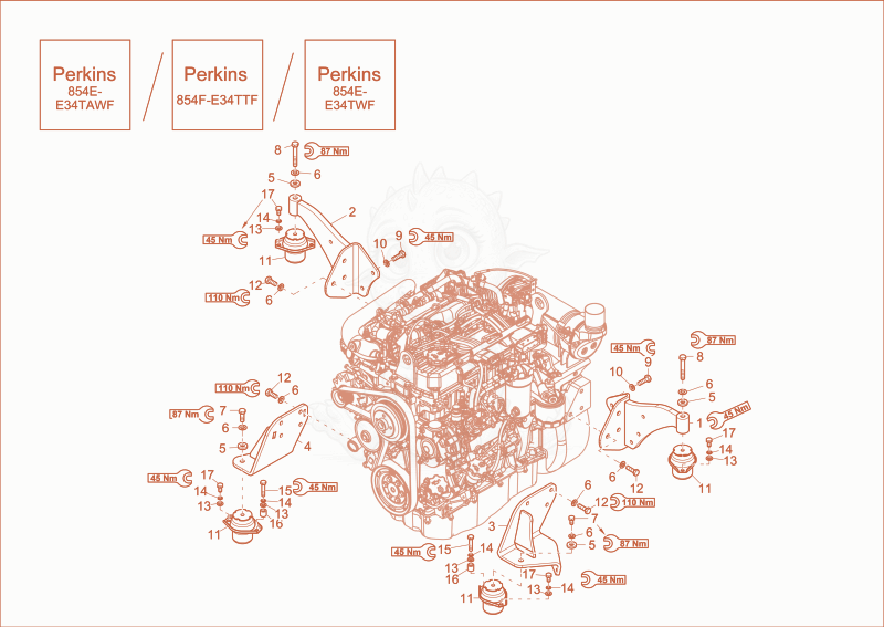 Exploded parts diagram of the Engine bedding of a Wacker Neuson DW90, with numbered balloons