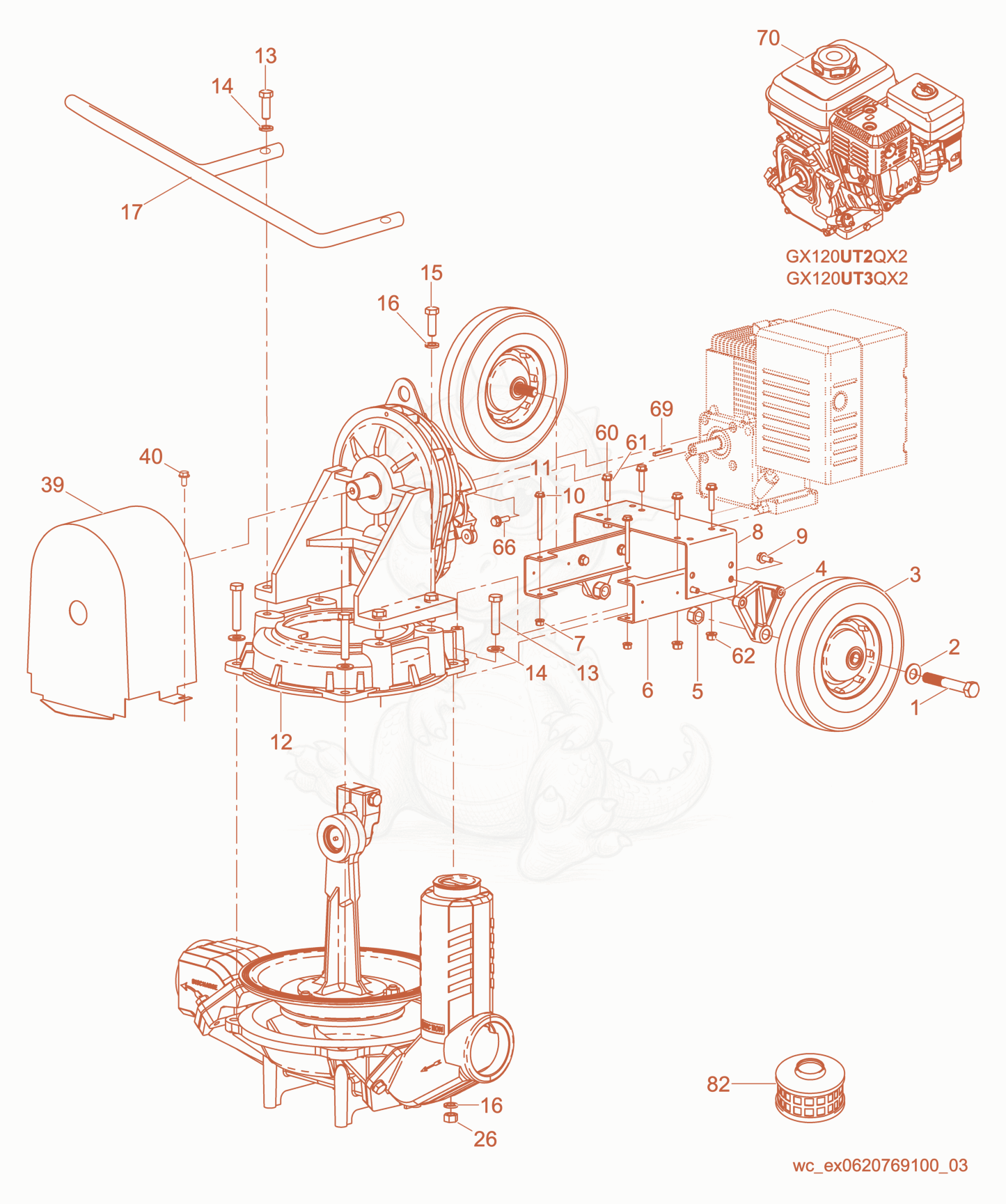 Exploded parts diagram of the Pump cpl. of a Wacker Neuson PDT3, with numbered balloons
