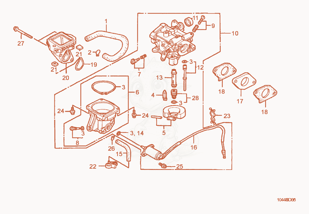 Exploded parts diagram of the Carburetor cpl. of a Wacker Neuson RD11A, with numbered balloons