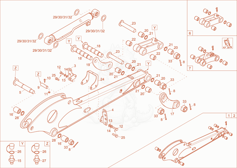 Exploded parts diagram of the dipperstick of a Wacker Neuson EZ38, with numbered balloons