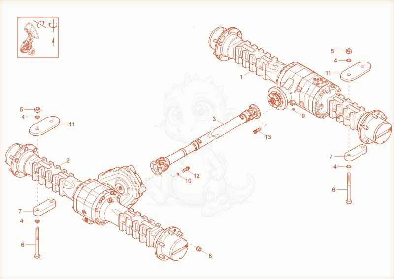 Exploded parts diagram of the AXLE option of a Wacker Neuson DW20, with numbered balloons