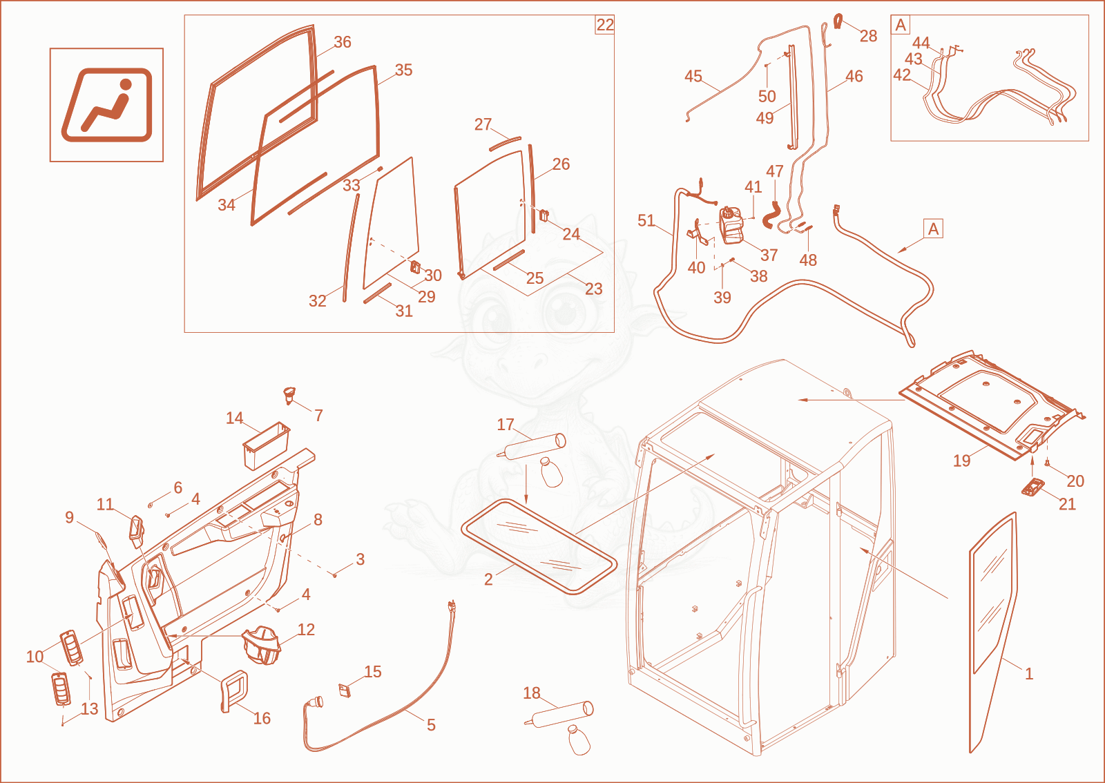 Exploded parts diagram of the CABIN FRAME (OPTION) of a Wacker Neuson ET35, with numbered balloons