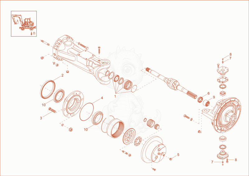 Exploded parts diagram of the AXLE CASE, WHEEL HUB of a Wacker Neuson 9503, with numbered balloons