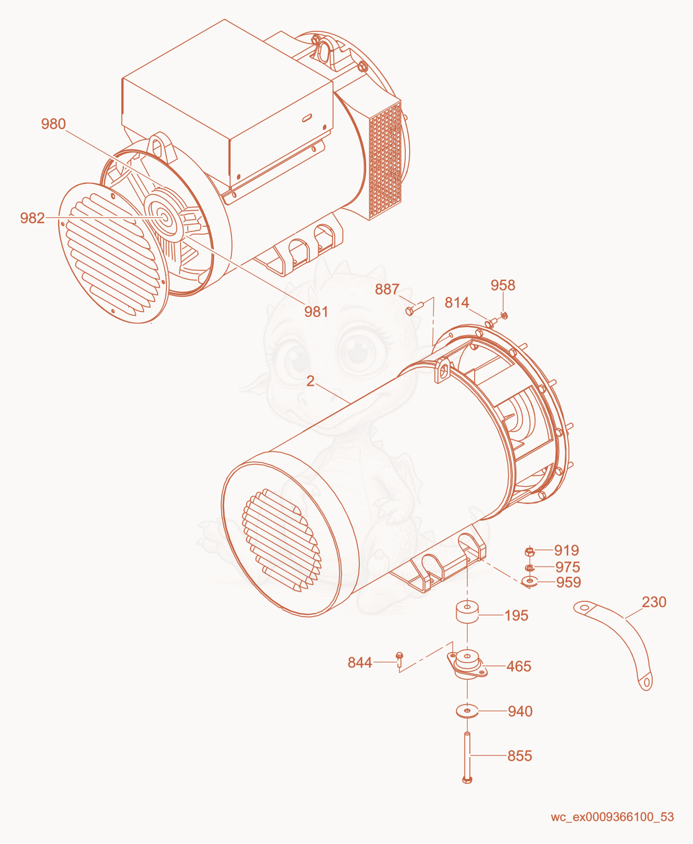Exploded parts diagram of the Generator Mount cpl. of a Wacker Neuson G50, with numbered balloons