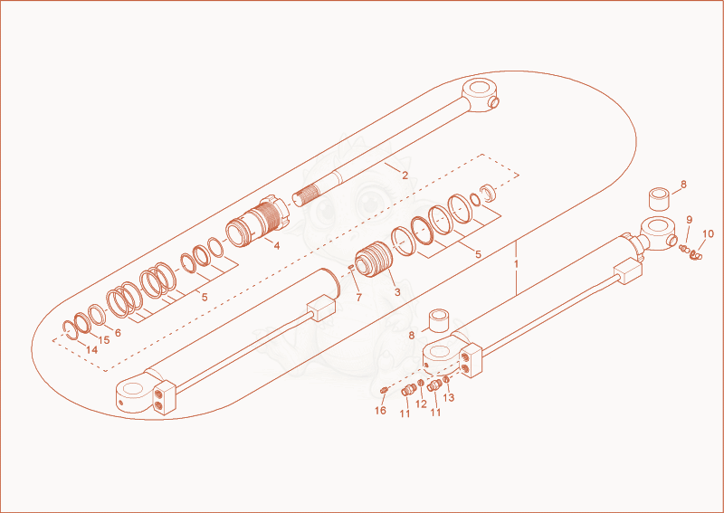 Exploded parts diagram of the BOOM OFFSET CYLINDER VERSION 2 of a Wacker Neuson 5001RDV, with numbered balloons