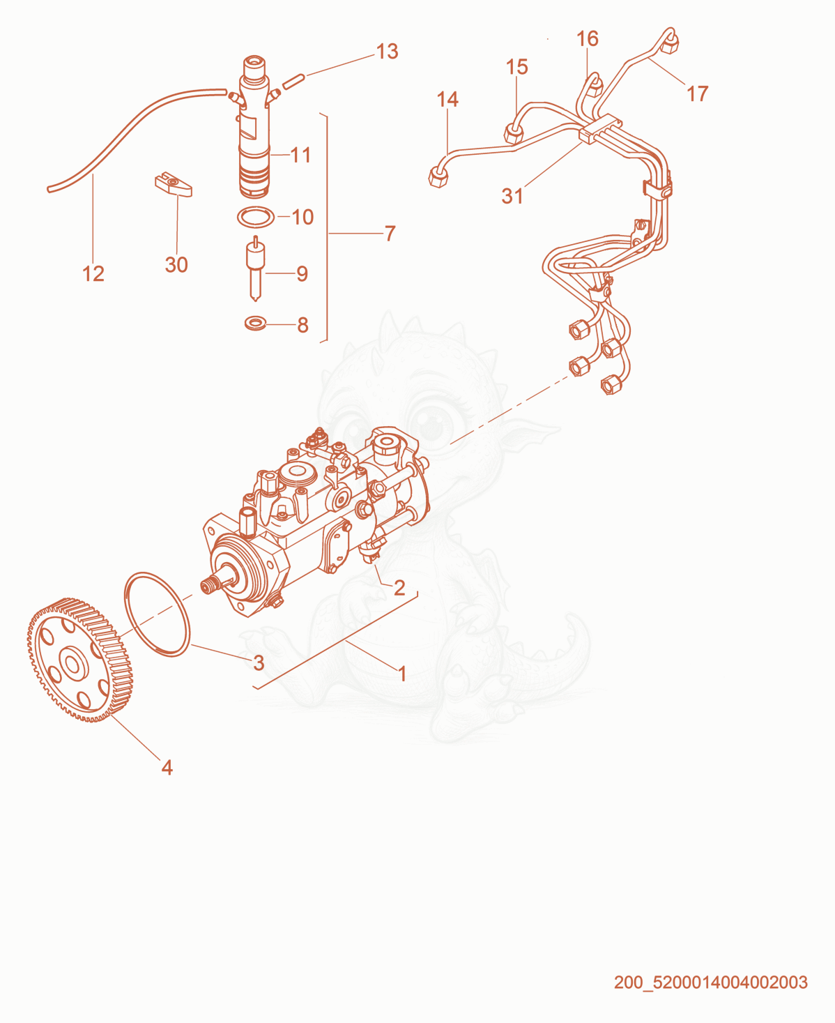 Exploded parts diagram of the Fuel Pump cpl. of a Wacker Neuson G60, with numbered balloons