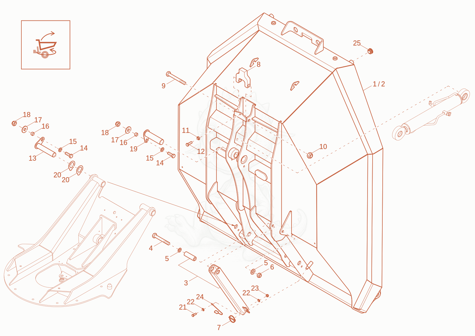 Exploded parts diagram of the skip (option) of a Wacker Neuson DV60-2, with numbered balloons