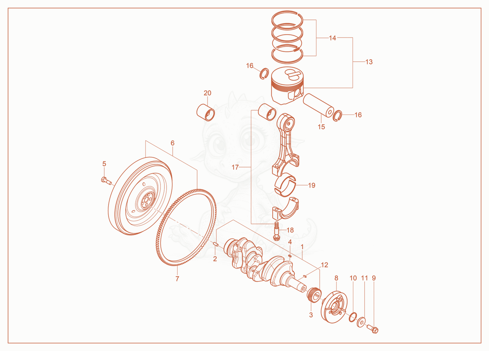 Exploded parts diagram of the Crankshaft Piston of a Wacker Neuson SM120, with numbered balloons