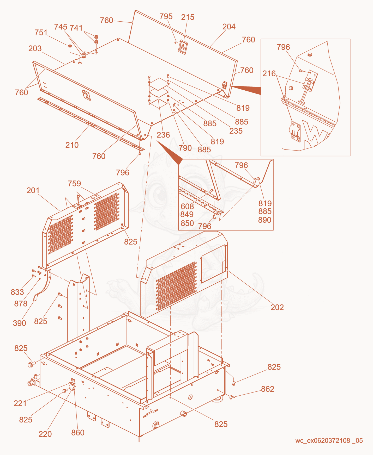 Exploded parts diagram of the Enclosure Panels of a Wacker Neuson LTW20Z3, with numbered balloons