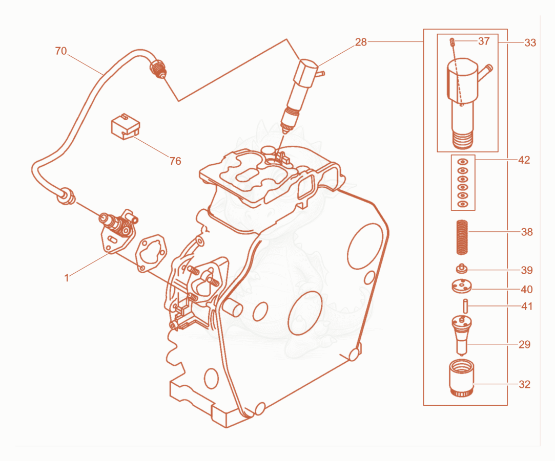 Exploded parts diagram of the Injection Pump, InjectionValve of a Wacker Neuson DPU40YEHUS, with numbered balloons