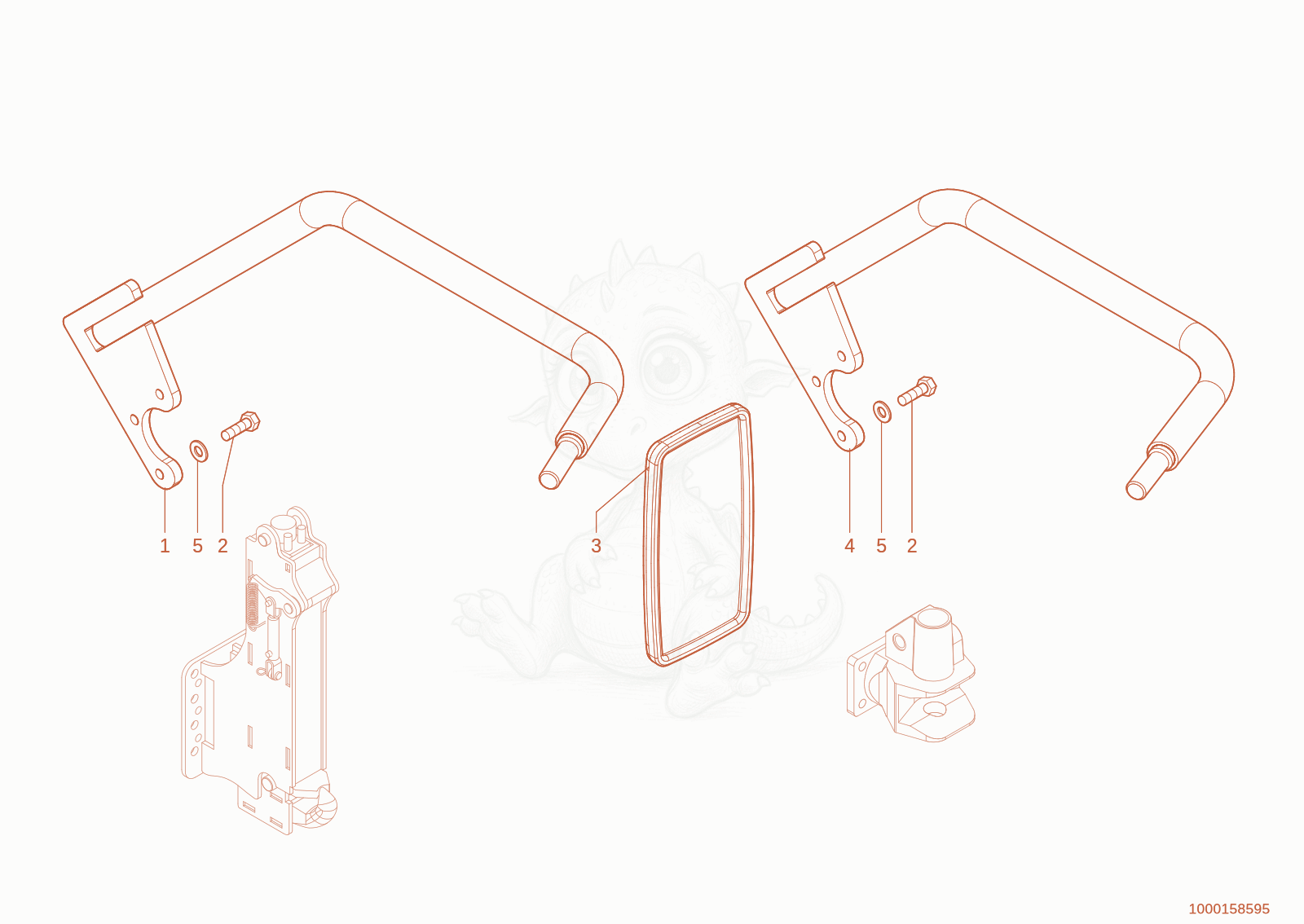Exploded parts diagram of the Trailer hitch mirror of a Wacker Neuson TH750(416-38), with numbered balloons