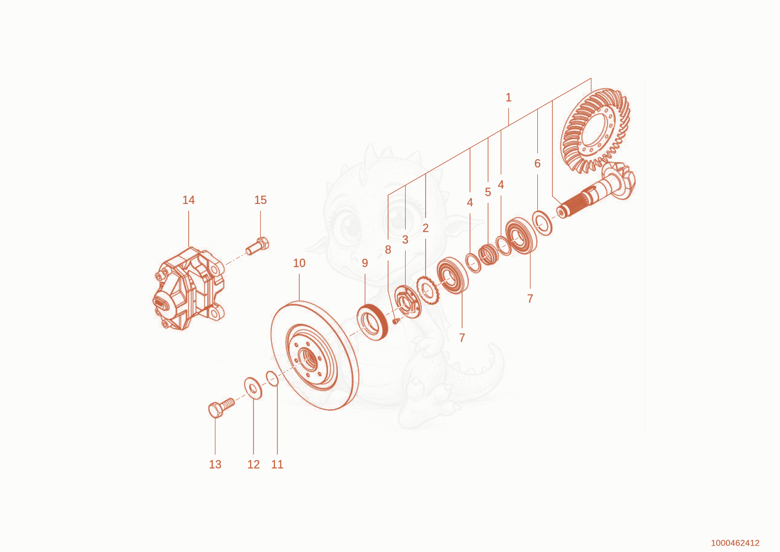 Exploded parts diagram of the drive of a Wacker Neuson TH412(T01-01), with numbered balloons