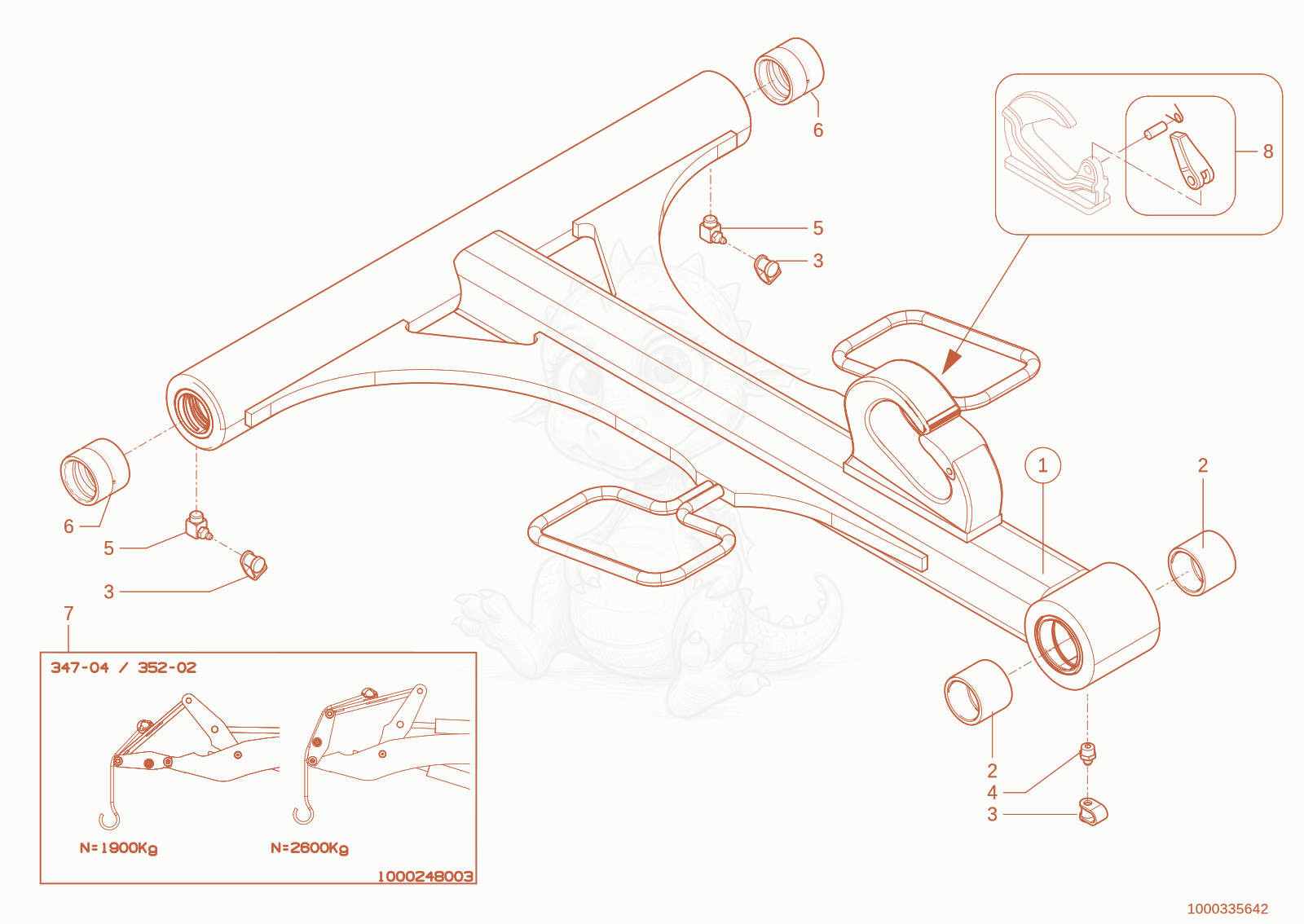 Exploded parts diagram of the load hook of a Wacker Neuson 1150, with numbered balloons
