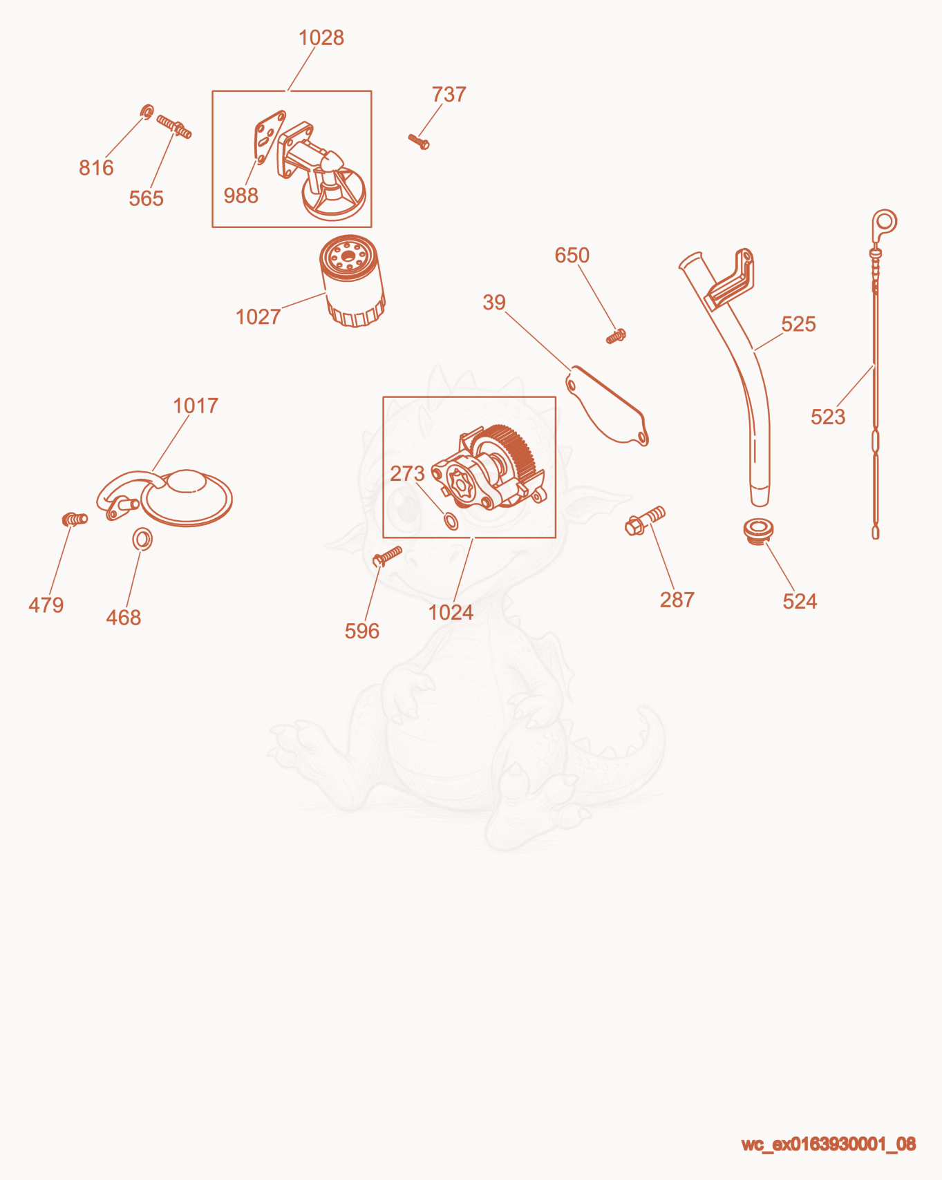 Exploded parts diagram of the Dipstick/Oil Pump of a Wacker Neuson GPS8500, with numbered balloons