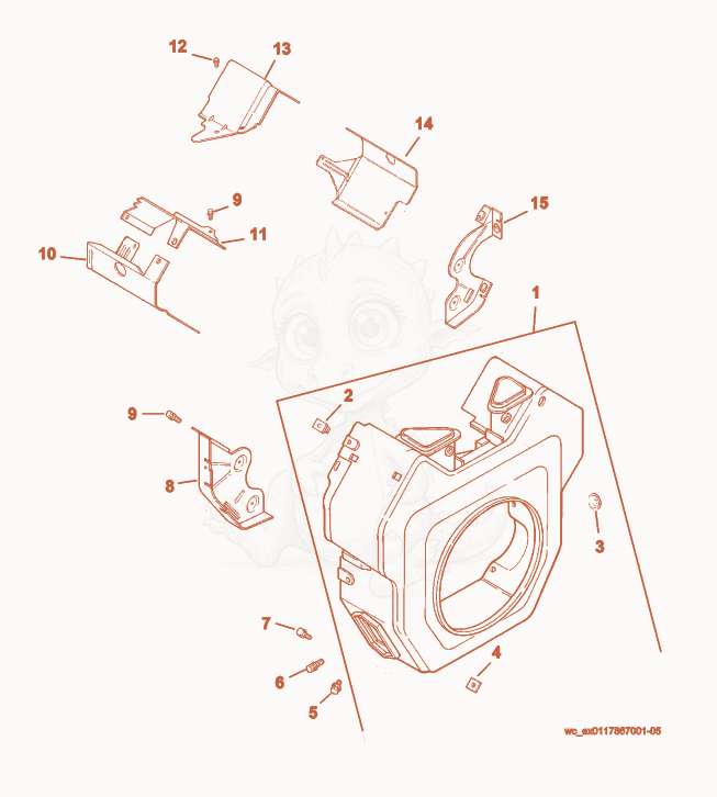 Exploded parts diagram of the Blower Housing of a Wacker Neuson CRT36-25K-H, with numbered balloons