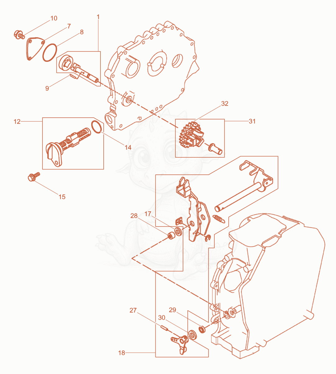 Exploded parts diagram of the Oil pump, Governor of a Wacker Neuson RD7YEHFHRC, with numbered balloons